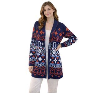 Lucky Brand Western Aztec Equestrian Open Cozy Cardigan Sweater Size S